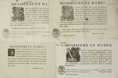 ORLÉANS (45). MÉMORAS :  4 Affiches mortuaires (1784 à 1821)...