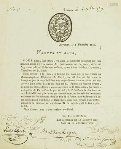 PYRÉNÉES ATLANTIQUES. 1791 - Lettre imprimée avec Signatures...