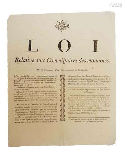 (DANTON. MONNAIE. CHARENTE MARITIME) « LOI relative aux Comm...