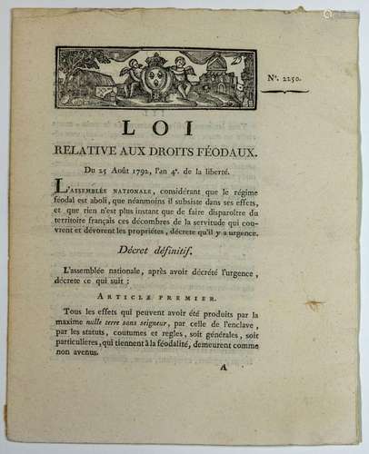 ABOLITION DES DROITS FÉODAUX “LOI relative aux Droits féodau...