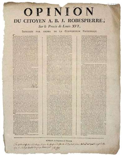 PROCÈS DU ROI LOUIS XVI. 1793 - ROBESPIERRE (Augustin Bon Jo...