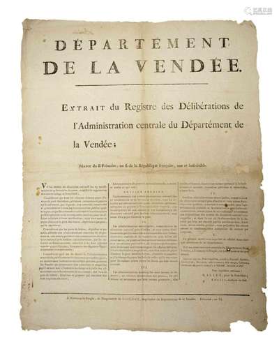 VENDÉE. 1797. POSTE AUX LETTRES. « Extrait du registre des d...