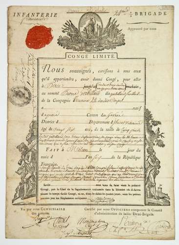 ILLE-ET-VILAINE. 1798. ARMÉE D’ITALIE. Congé limité pour all...