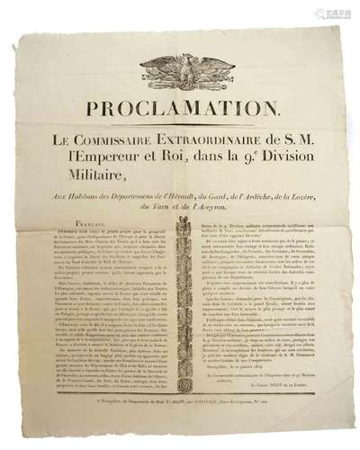 EMPIRE. PROCLAMATION DU COMTE PELET DE LA LOZÈRE