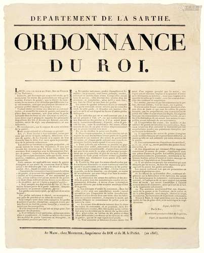 SARTHE. 1816 ORDONNANCE DU ROI LOUIS XVIII