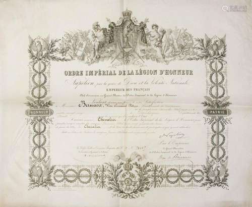 LÉGION D’HONNEUR. SECOND EMPIRE. NORD - Diplôme de nominatio...