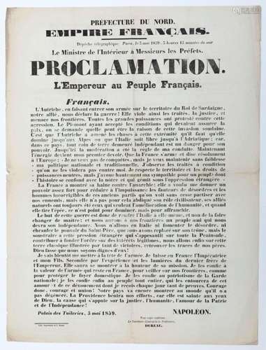 NAPOLÉON III. 1859. « PROCLAMATION. L’EMPEREUR au Peuple Fra...