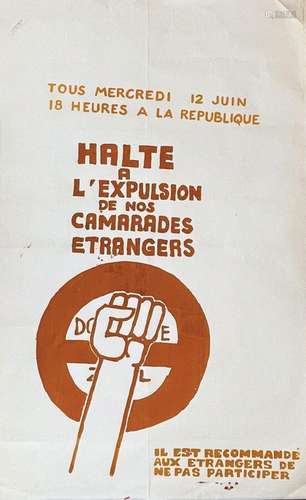 Halte à l'Expulsion de Nos Camarades Etrangers 12 Juin  18 h...