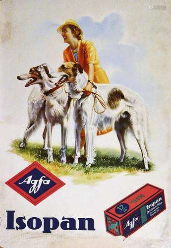 Agfa Isopan Din (Femme aux Lévriers )    Carton Publicitaire...