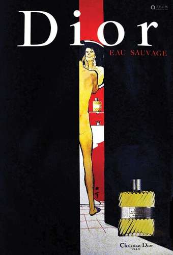 Eau Sauvage Christian Dior      Affiche entoilée/  Vintage P...