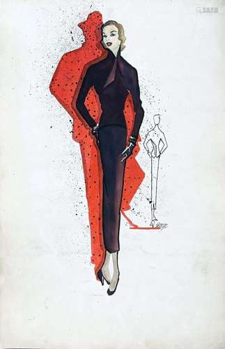 Robe Violette fond Rouge Gouache Signée L David Leigh    Gou...