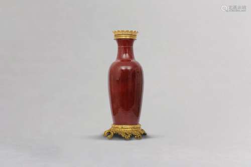 A LARGE CHINESE ORMOLU-MOUNTED COPPER RED-GLAZED VASE. Qing ...