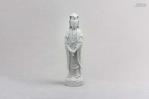 A CHINESE BLANC-DE-CHINE FIGURE OF GUANYIN. Qing Dynasty