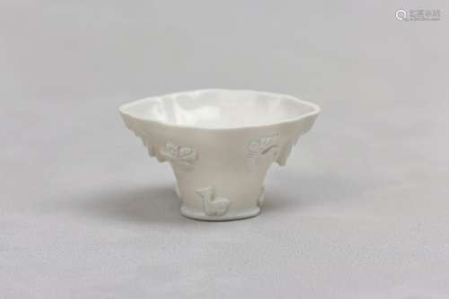 A CHINESE BLANC-DE-CHINE LIBATION CUP. Qing Dynasty