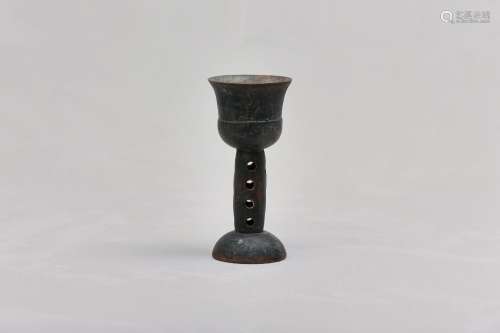 A RARE CHINESE BLACK POTTERY STEM CUP. Neolithic period. Pot...