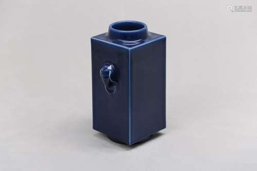 A CHINESE BLUE-GLAZED SQUARE-SECTION VASE