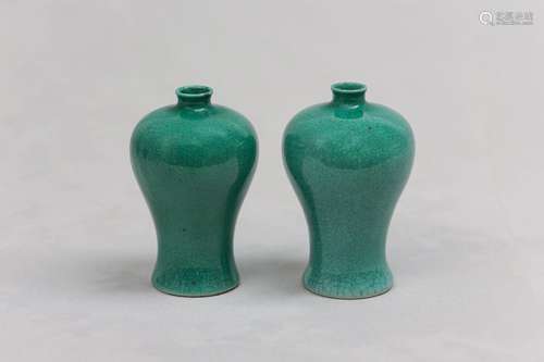 A PAIR OF CHINESE GREEN GLAZED VASES