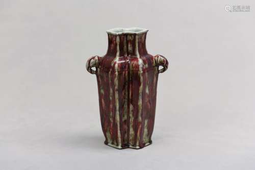 A CHINESE DOUBLE LOZENGE-SECTION FLAMBÉ VASE. Qing Dynasty. ...