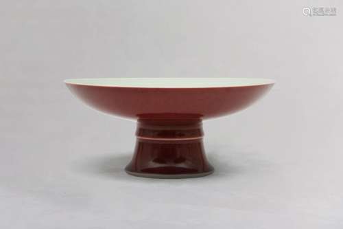 A CHINESE COPPER RED-GLAZED STEM DISH. Qing Dynasty