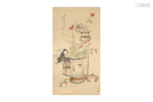 CHEN FU. Antiques, ink and colour on paper, Chinese hanging ...