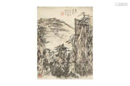 HEI BOLONG (1915 – 1989). Landscape, dated 1984, ink and col...