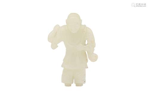 A CHINESE CARVED JADE FIGURE OF A MAN. Qing Dynasty, 18th / ...