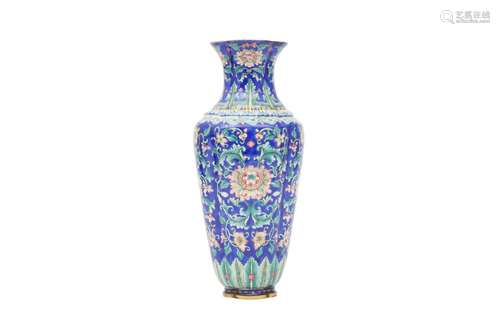 A CHINESE FAMILLE ROSE CANTON ENAMEL BLUE-GROUND VASE. Qing ...