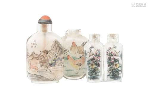 THREE CHINESE INSIDE-PAINTED SNUFF BOTTLES. One dated 1935, ...