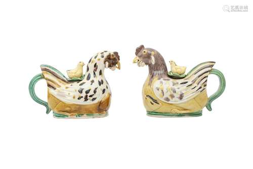 TWO CHINESE 'CHICKEN' EWERS WITH COVERS. Qing Dynasty, Kangx...