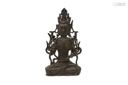 A CHINESE BRONZE FIGURE OF A BODHISATTVA. Probably Ming Dyna...