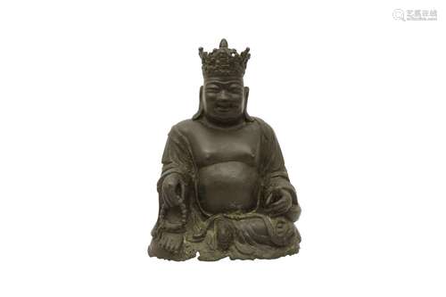 A CHINESE BRONZE FIGURE OF CROWNED BUDAI HESHANG. Ming Dynas...