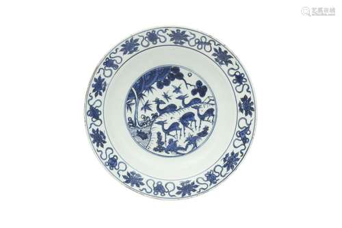 A CHINESE BLUE AND WHITE 'DEER' DISH. Ming Dynasty, Jiajing ...