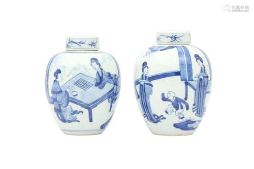 TWO CHINESE BLUE AND WHITE 'LADIES' JARS AND COVERS. Qing Dy...