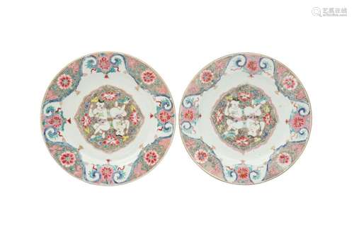 A PAIR OF CHINESE FAMILLE ROSE 'HEHE ERXIAN TWINS' DISHES. Q...