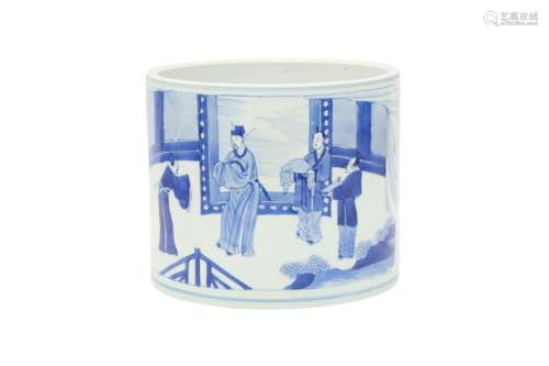 A CHINESE BLUE AND WHITE BRUSH POT, BITONG. The straight cyl...