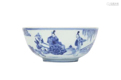 A CHINESE BLUE AND WHITE FIGURATIVE BOWL. Qing Dynasty, Yong...