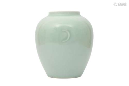A CHINESE CELADON-GLAZED VASE. Qing Dynasty, six character Q...