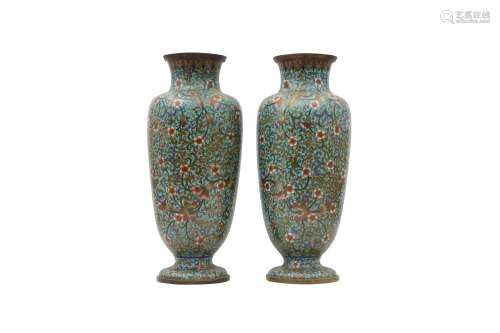 A PAIR OF CHINESE CLOISONNÉ ENAMEL VASES. Qing Dynasty, 19th...