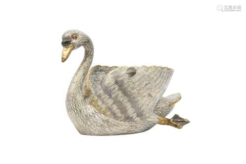 A CHINESE CLOISONNÉ ENAMEL MODEL OF A SWAN. Qing Dynasty, 19...
