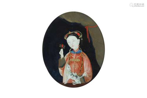 A CHINESE REVERSE GLASS PAINTING OF A LADY. Qing Dynasty, 18...