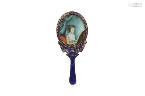 A CHINESE 'EUROPEAN SUBJECT' PAINTED ENAMEL HAND MIRROR. Qin...
