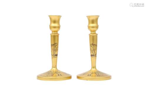 A PAIR OF CHINESE FUJANESE GILT-LACQUER CANDLESTICKS. 20th C...