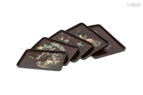 A SET OF FIVE CHINESE FUJIANESE LACQUER TRAYS. Republic peri...