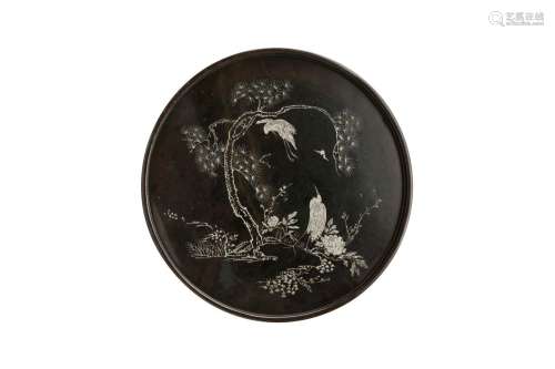 A LARGE CHINESE FUJIANESE LACQUER 'CRANES' TRAY. Republic pe...