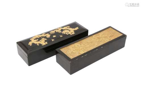 TWO CHINESE FUJIANESE LACQUER 'DRAGON' GLOVE BOXES. Republic...