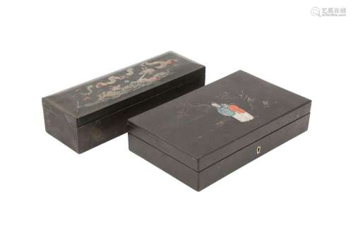 A CHINESE FUJIANESE LACQUER 'DRAGON' BOX AND A 'SCHOLAR' BOX...