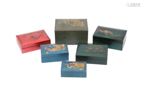 SIX CHINESE LACQUER BOXES AND COVERS. Republic period. Each ...