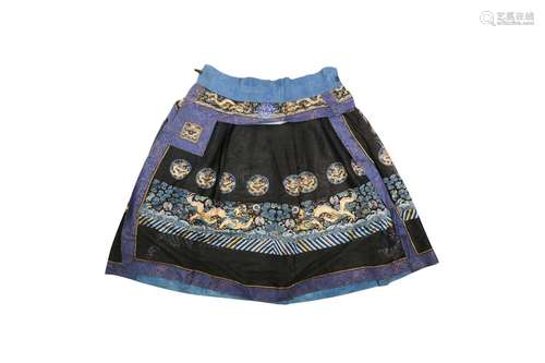 A CHINESE BLACK GROUND SILK GAUZE 'DRAGON' CHAOFU SKIRT. Qin...