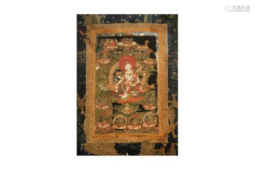 A TIBETAN THANGKA OF WHITE TARA. Tibet, 19th Century. Ink an...