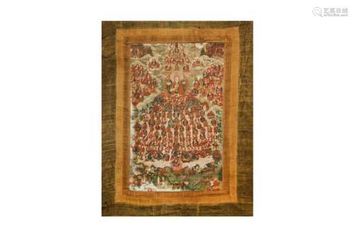 A TIBETAN THANGKA OF TSONGKHAPA. Tibet, 19th Century. Ink an...